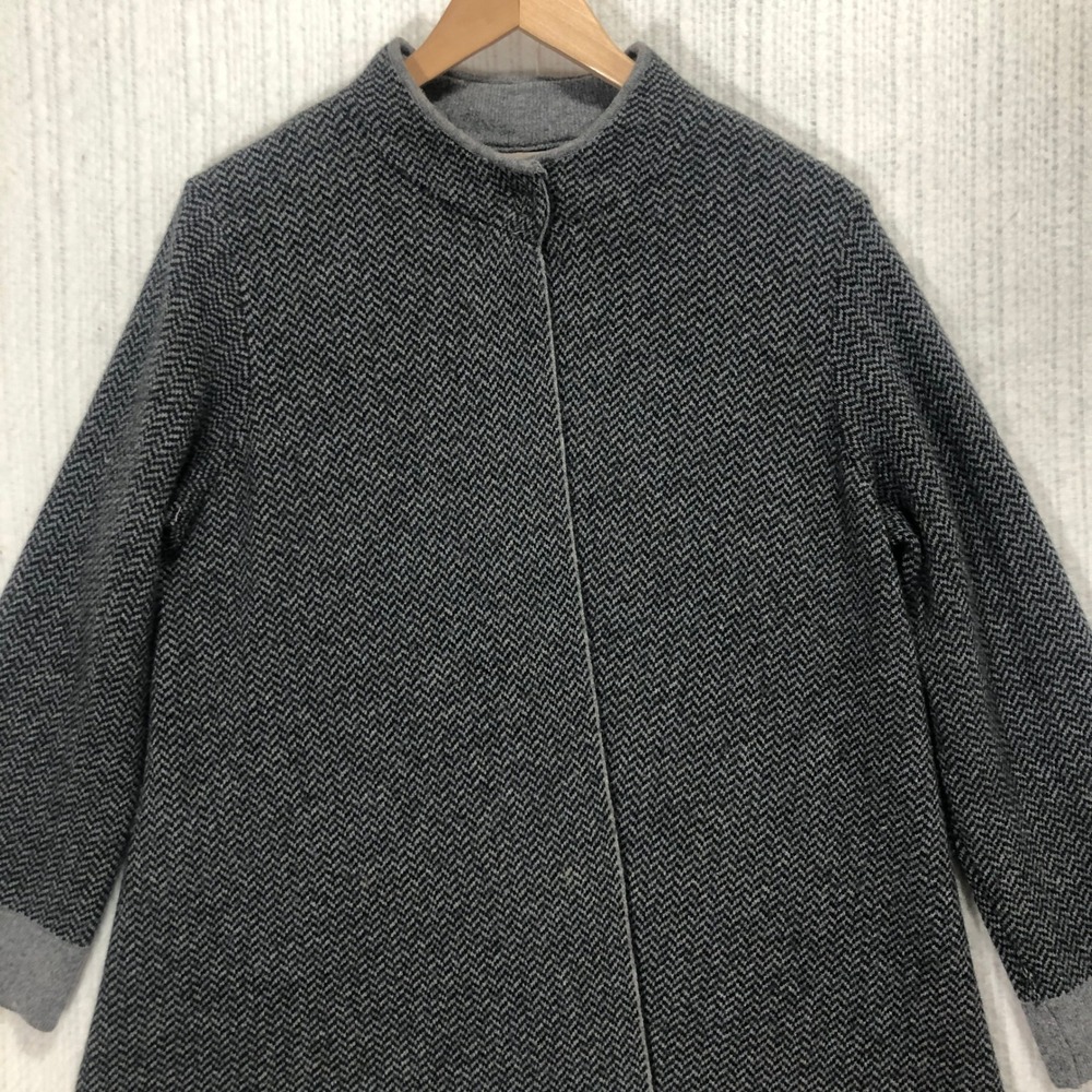 Benedetta‎ B. Merino Wool Blend Herringbone Cardigan Jacket Coat Size L